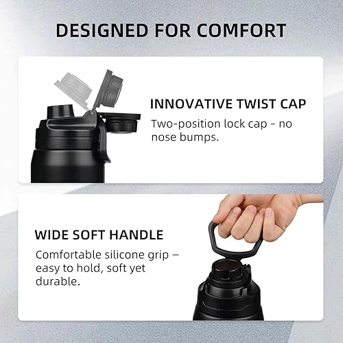 Miniatura 3 de BJPKPK Botella de agua de medio galón, botellas aisladas de 64 onzas, boca ancha, jarra de agua grande de acero inoxidable con tapa de boquilla a