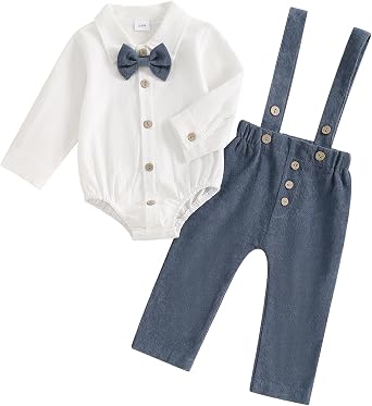 GOOCHEER Newborn Infant Baby Boy Clothes Suit Bowtie Dress Romper+Suspender Pants Overalls Gentleman Wedding Outfits Formal
