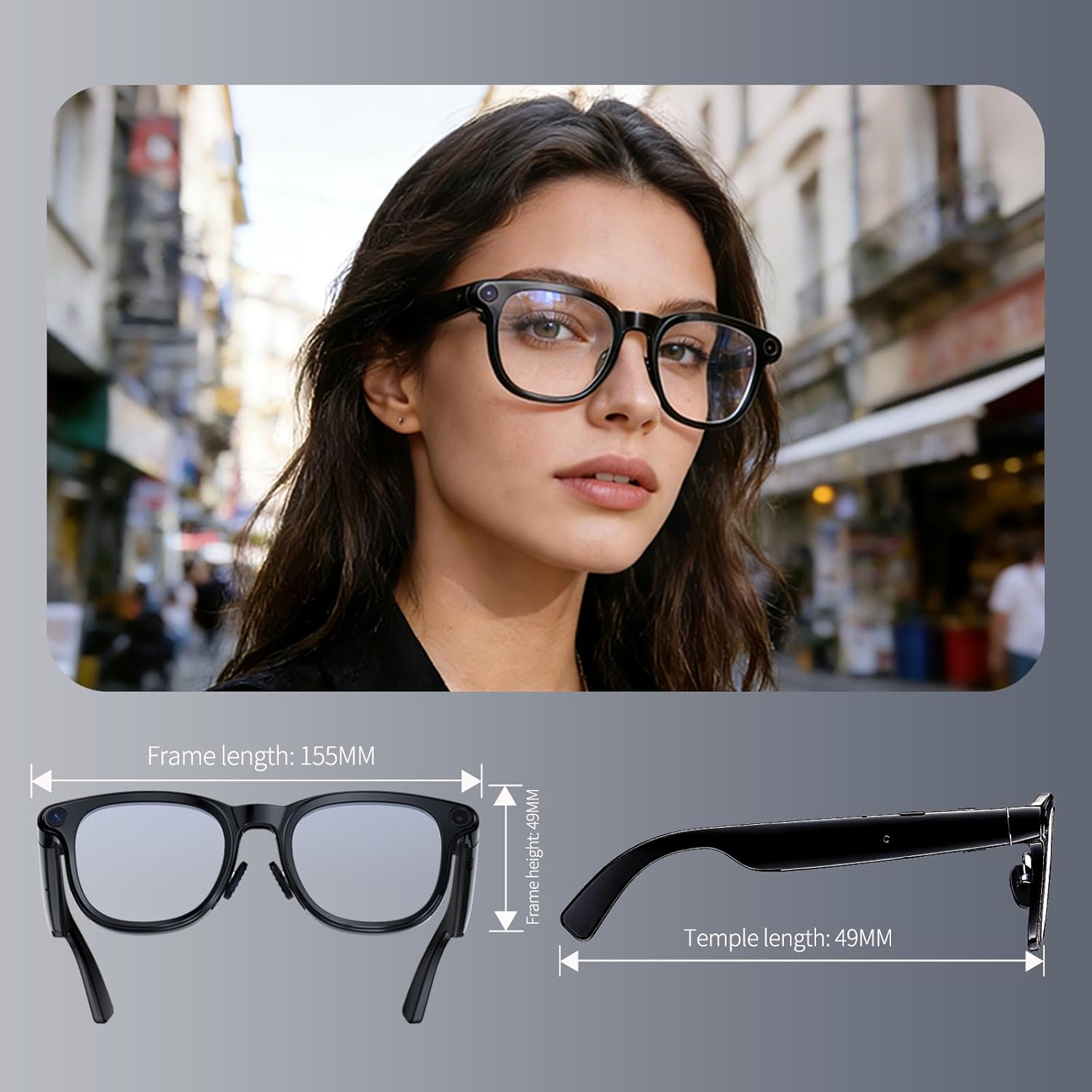 AI Smart Glasses with 4K Camera, 8MPW Anti-Shake Bluetooth Glasses, 1080P Video Recording Dual Mic Noise Reduction, Real Time Translation&Simultaneous Interpretation (AI Glasses with Camera)