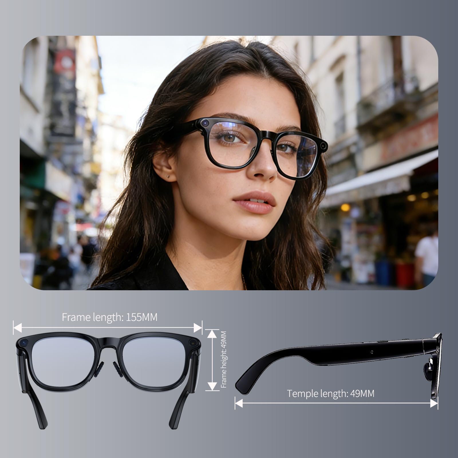 Lunettes intelligentes AI avec caméra 4K, lunettes Bluetooth anti-secousses de 8 MPW, enregistrement vidéo 1080p, réduction du bruit, traduction en temps réel et interprétation simultanée