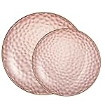 PLASTICPRO 32 Piece Combo Plates Set includes 16-7\'\' inch Plates & 16-10\'\' inch Dishes Rose Hammered Plastic PartyPlates Premium heavyweight Elegant, Disposable, Tableware, Dishes,