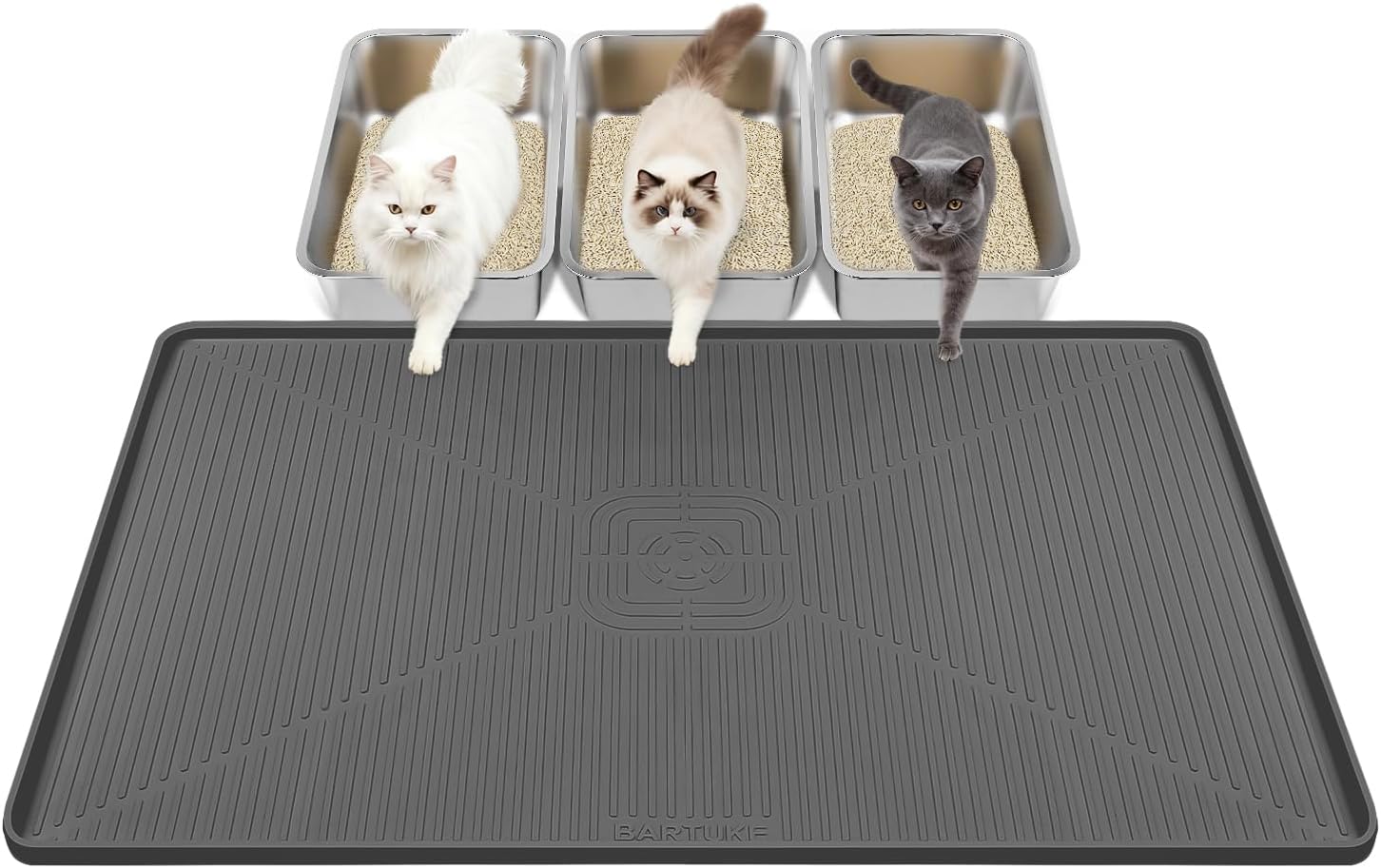 Lorvain Cat Litter Mats,45"x30" Extra Large Silicone Cat Mat for Litter Box | Easy to Clean Kitty Litter Trapping Mat, Soft on Kitty Paws, Waterproof, Urine-Proof Kittys Litter Mats for Floor,Dark Grey