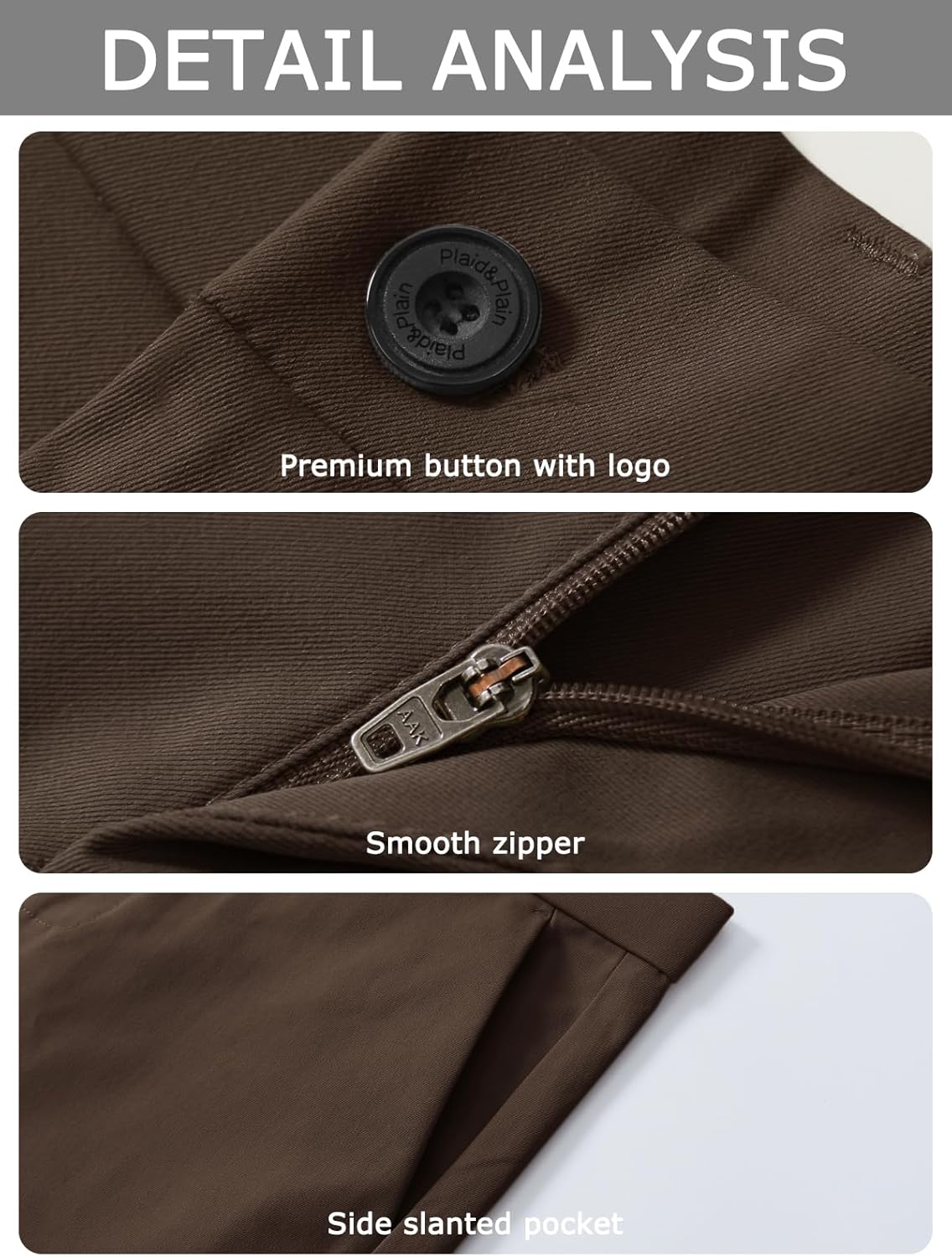 Plaid&Plain Men's Dress Pants Slim Fit Stretch Khaki Pants Wrinkle Free - Image 6