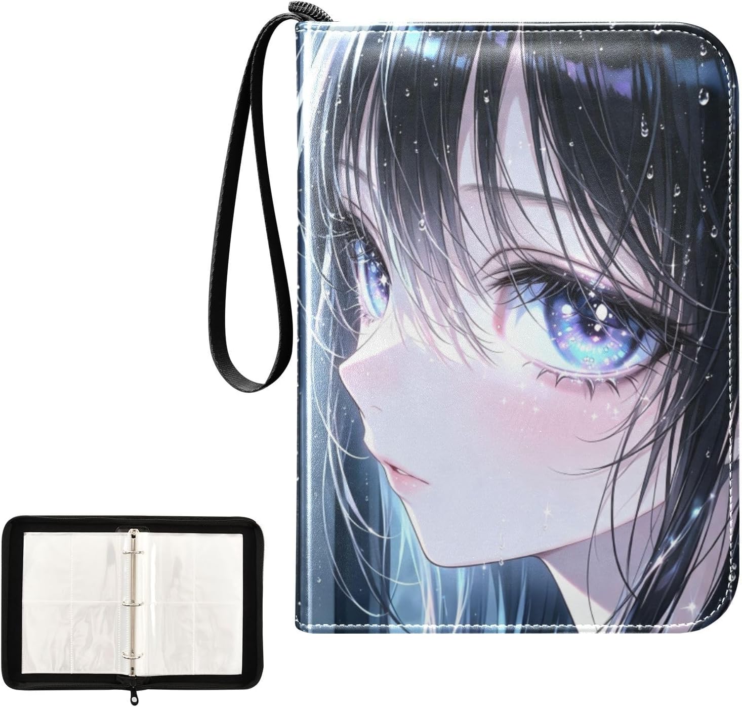 Black Hair Anime baseball card holder cards album display holder with double sided removable sleeves for game, baseball cards collection