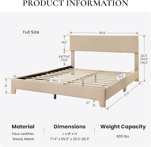 Miniatura 55 de SHA CERLIN Base de cama tapizada de tamaño matrimonial con cabecera ajustable, base de colchón estable, soporte de respaldo fuerte, no necesita