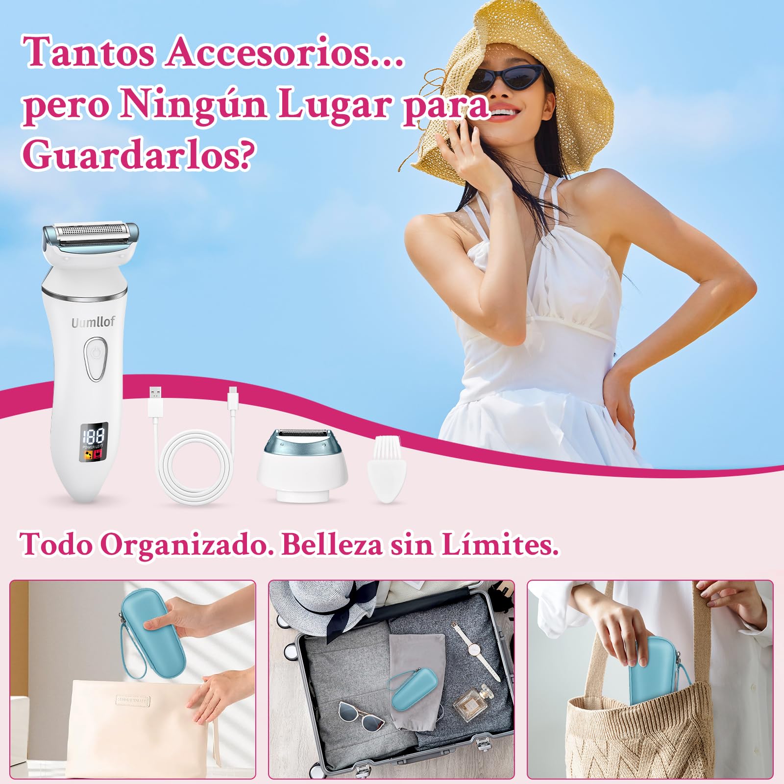 Ruycllo Afeitadora Eléctrica Mujer 2 en 1, Rasuradora Íntima Mujer y Recortadora Bikini IPX7 Impermeable con Pantalla LED, Afeitadora Mujer para Piernas, Axilas y Zona Íntima con Estuche — view 7