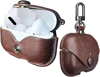M4UH Airpods Pro Leather Case,Crazy Horse Cowhide Leather Portable Travel Case for Airpods Pro,Headphone Cases for AirPods Pro Charging Case (Brown) (Brown)