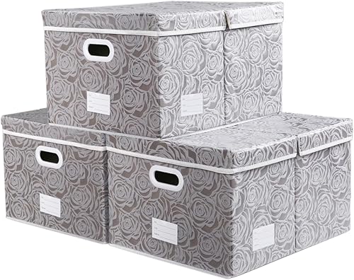 PRANDOM Cajas de almacenamiento plegables jumbo con tapas, cubos de almacenamiento decorativos de tela, cestas organizadoras con asas de cubierta y