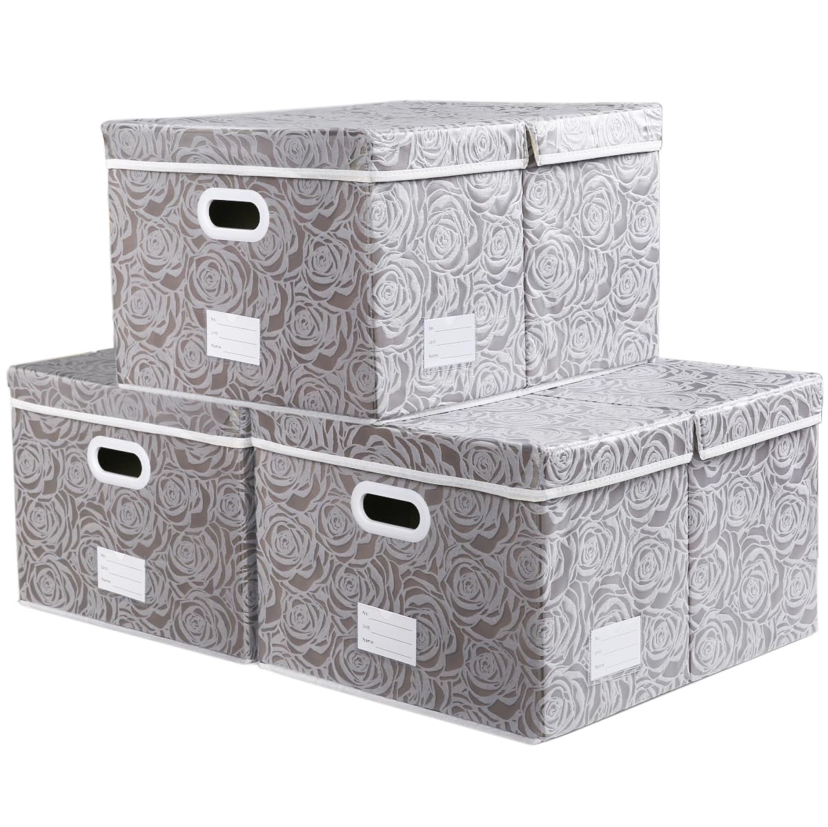 Prandom Storage Boxes with Lids Large.Rose Pattern Fabric Decorative Storage Box, Really Useful Box,Clothing Storage,Cubes Organizers,Collapsible,Stackable,58x40x30cm, Gray[3-Pack] — image 1