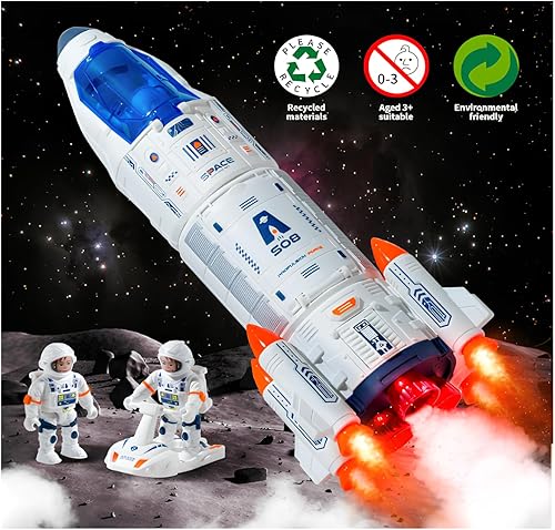 Miniatura 5 de Transbordador espacial, cohete de juguete, modelo de transbordador espacial con figuras de astronauta, juguetes de cohete que se ilumina con efectos