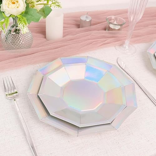 Miniatura 9 de Efavormart - Paquete de 25 platos de papel decagonal iridiscentes de 9 pulgadas, 300 GSM para recepciones de boda, banquetes, eventos con catering