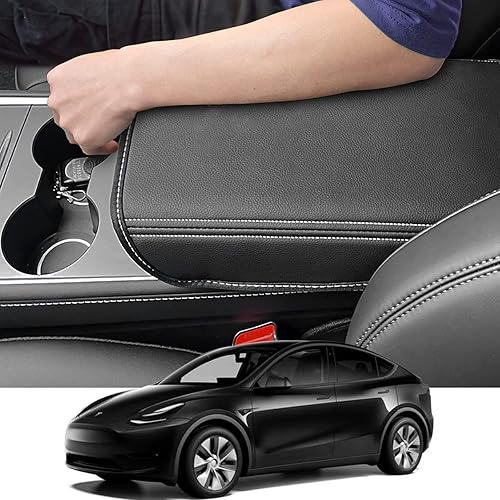 Miniatura 7 de Funda para reposabrazos de coche para Tesla Modelo 3 y modelo Y, protector de consola central de piel sintética, antiarañazos, fácil instalación,