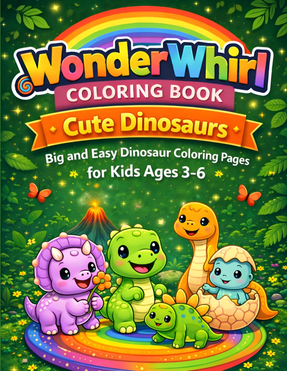 WonderWhirl Coloring Book: Cute Dinosaurs: Big and Easy Dinosaur Coloring Pages for Kids Ages 3–6