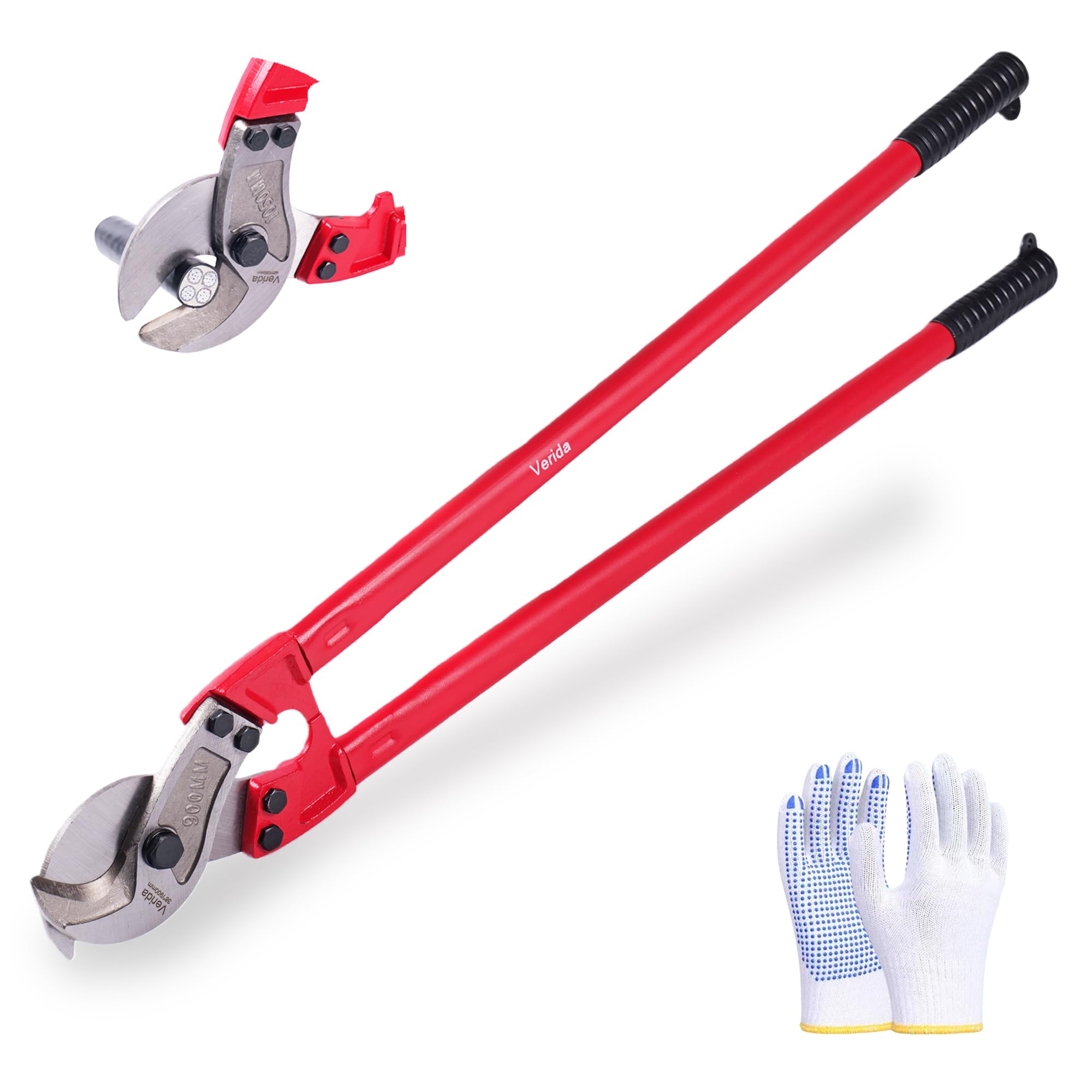 Tagliacavi da 91,4 cm, tagliacavi di grandi dimensioni, in acciaio al cromo vanadio, durezza 62 HRC, adatto per tagliare cavi spessi in rame e alluminio, rosso