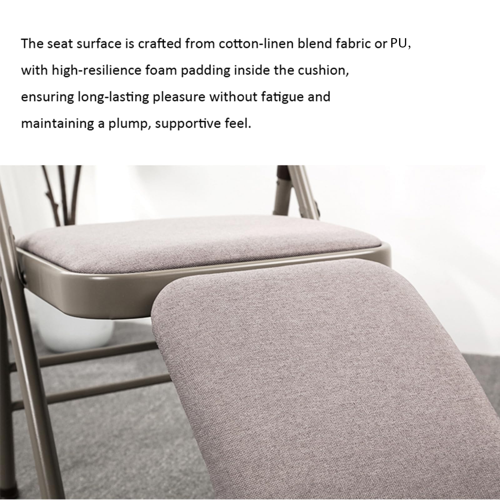 Silla de yoga plegable moderna con soporte lumbar, silla de asistencia portátil para principiantes, diseño que ahorra espacio, cómoda mezcla de algodón y lino gris para práctica de yoga