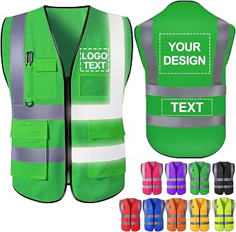 Custom Safety Vest for Men with Logo High Visibility Reflective Vests 5 Pockets Class 2 Construction Security