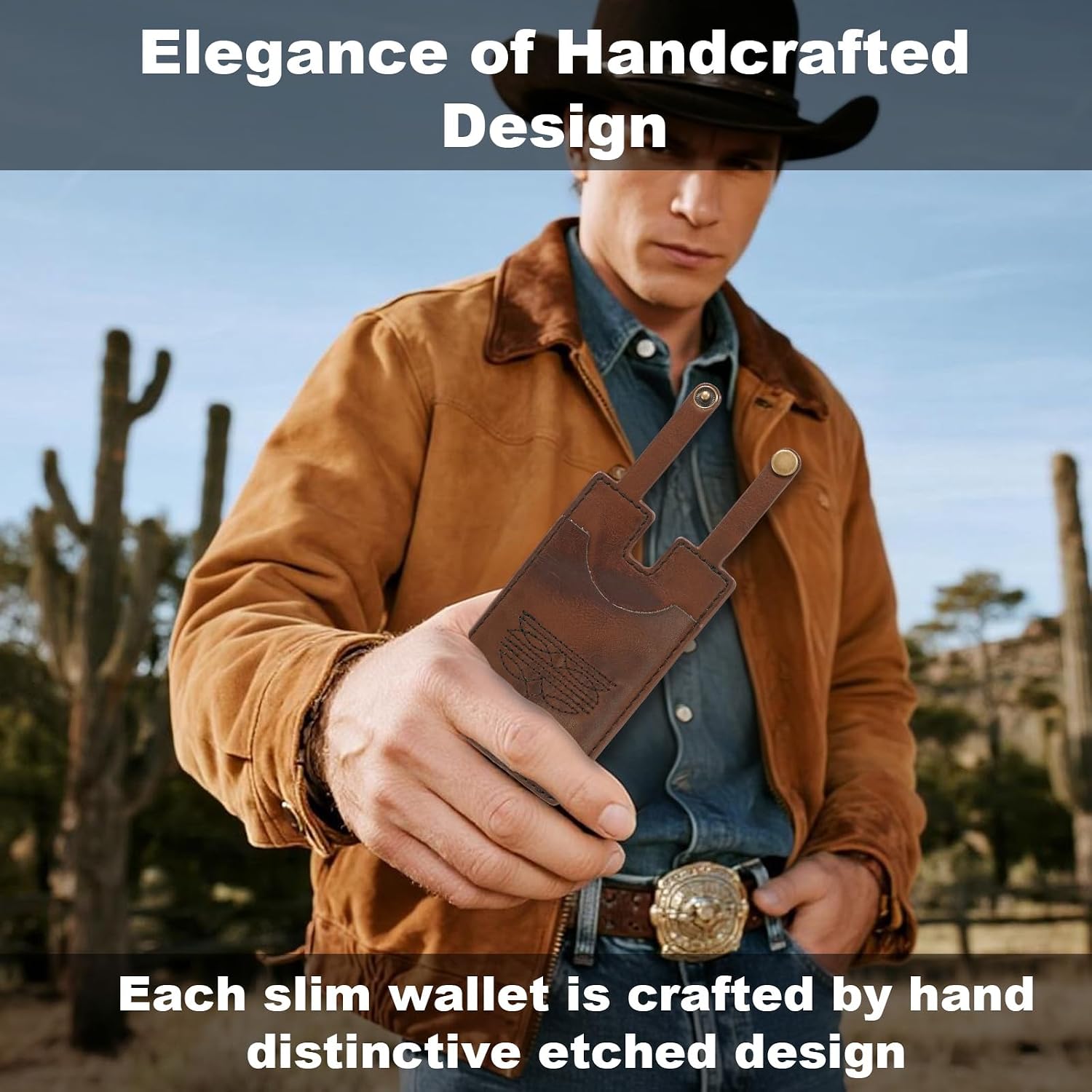 Lyreh Western Boot Wallet, Leather Cowboy Billfolds Handcrafted Western Tall Boot Wallet Buckle with Strap Small Minimalist Credit Card Holder Stylish Vintage Accessory for Women