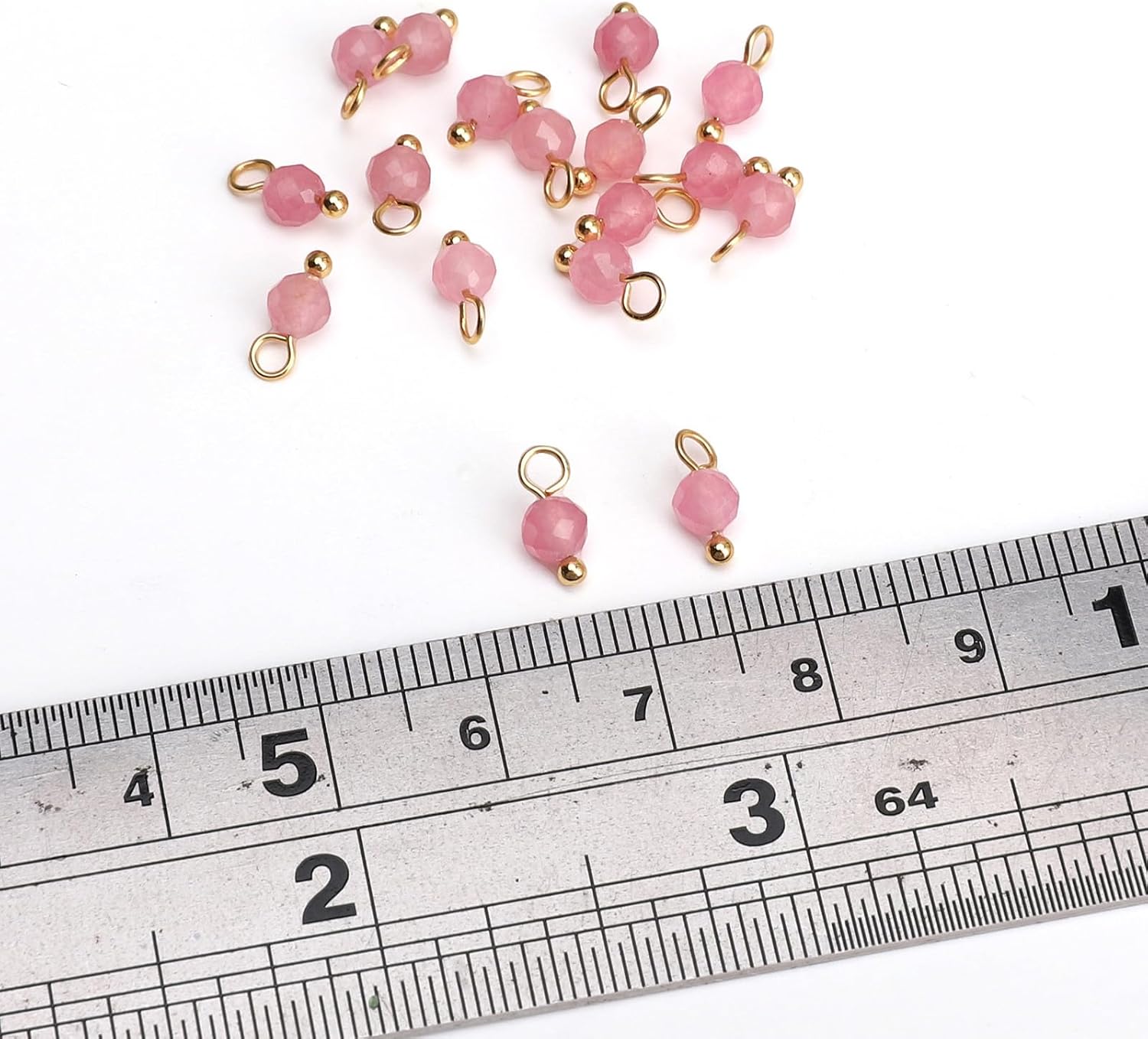 Natural Faceted Round Stone Charms 4mm 30pcs with Untarnish Metal Accessories Loose Beads for DIY Jewelry Making - Image 3