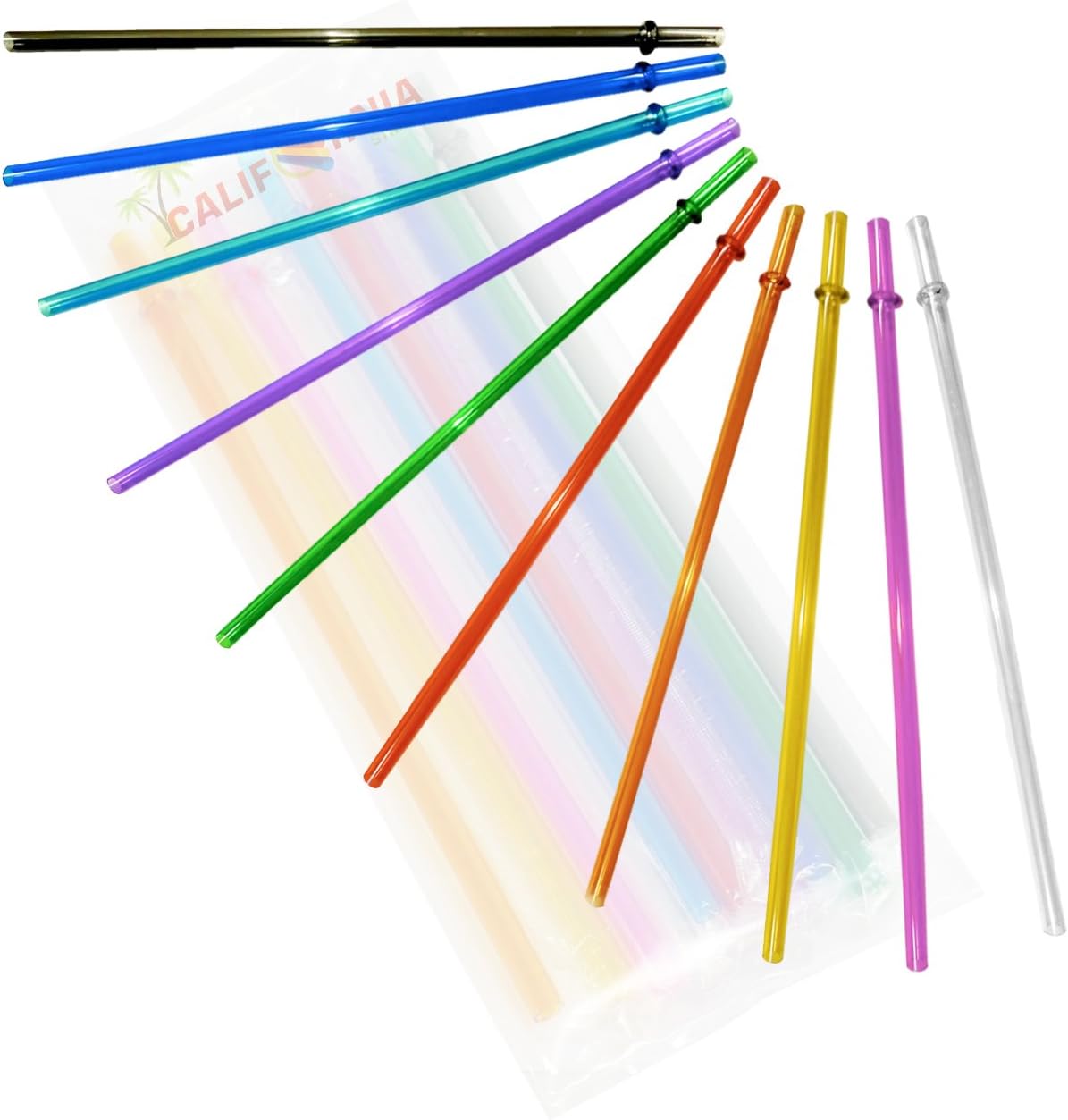 10.5 Inch Long Rainbow Colored Replacement Acrylic Straw Set of 10, for 16oz, 20oz, 24oz Tumblers