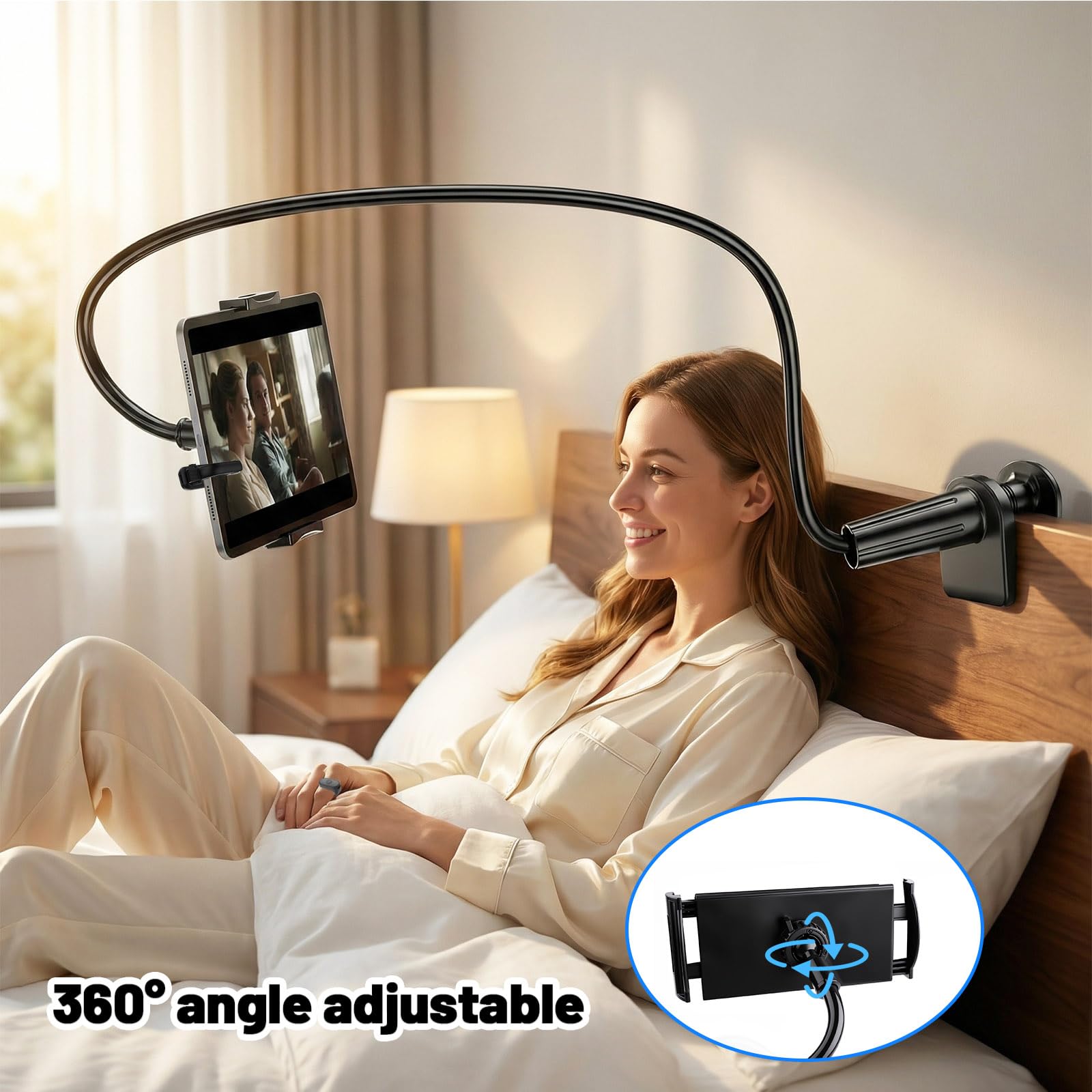 Supporto Tablet con Telecomando Kindle per girare pagina, Collo Oca Supporto Regolabile per leggere a letto, Supporto con girapagina per Kindle accessori/Ipad/telefono 5''-12.9''