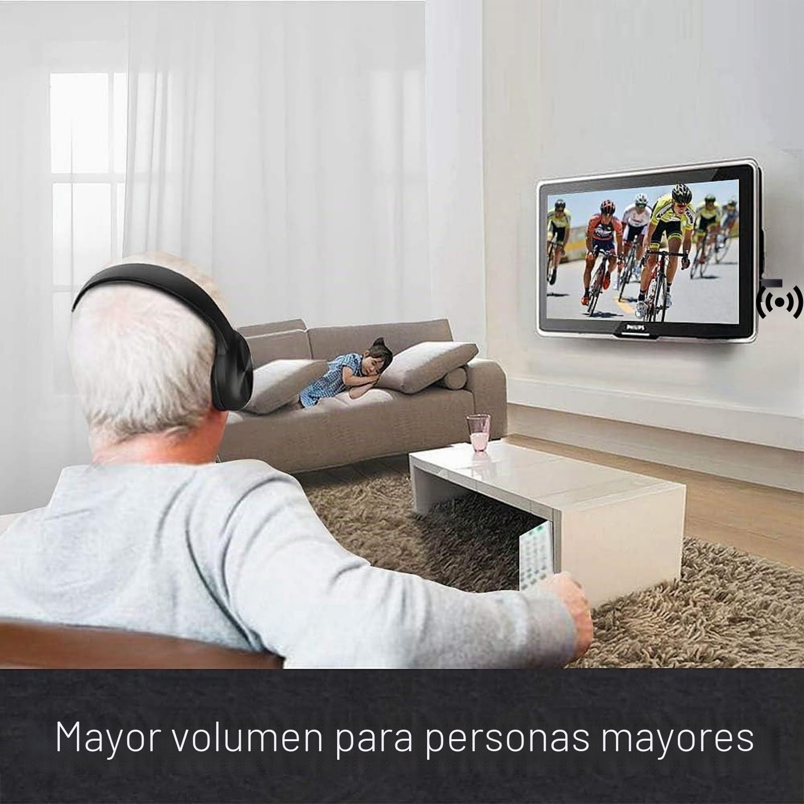 Auriculares TV Bluetooth plegables con cancelación activa de ruido, micrófono, audio Hi-Fi y graves profundos – Over-Ear inalámbricos para adultos y personas mayores