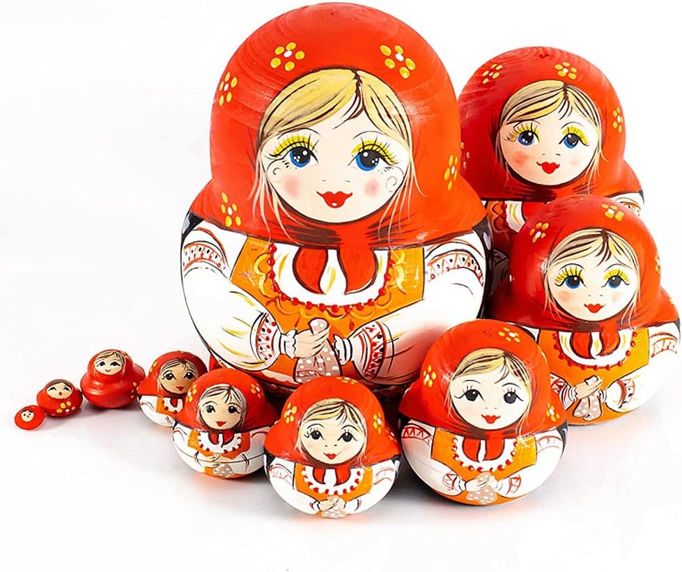 Nesting Dolls Russian Nesting Dolls 10-Layer Matryoshka Cute Puzzle Handmade Wooden Nesting Doll Toy Creative Home Decoration Birthday Present Best Wishes Gift (Color : Red)