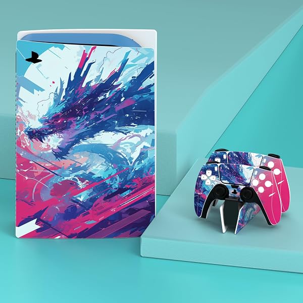 PlayVital Neon Dragoon Full Set Skin Decal for PS5 Console Disc Edition, Sticker Vinyl Decal Cover for PS5 Controller & Charging Station & Headset & Media Remote - 2