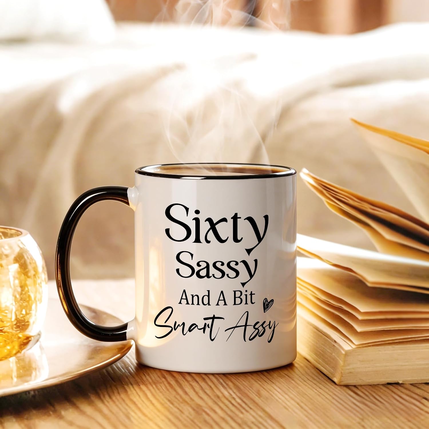 Cabtnca 60th Birthday Gifts for Women, Sixty Sassy And A Bit Smart Assy Coffee Mug 11oz, 60 Year Old Birthday Gifts for Woman Mom Grandma Wife Friends, 1966 Birthday Gag Gift image 2