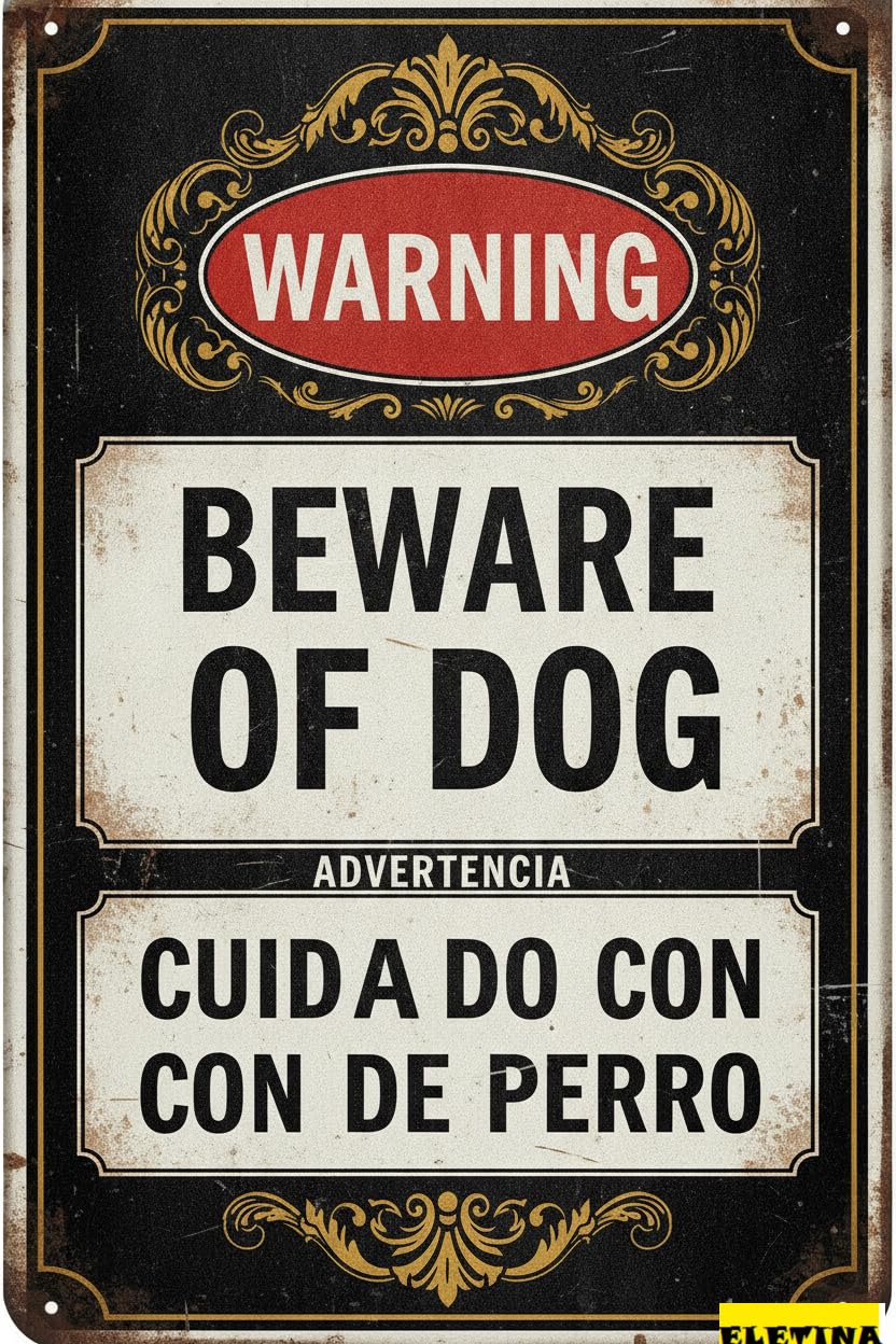 Personalized Sign for Man Cave Warning Warning Bilingual Beware Of Dog English & Spanish Safety S Road Business 8x12 Inches Aluminum Metal Tin Private Property Decorative