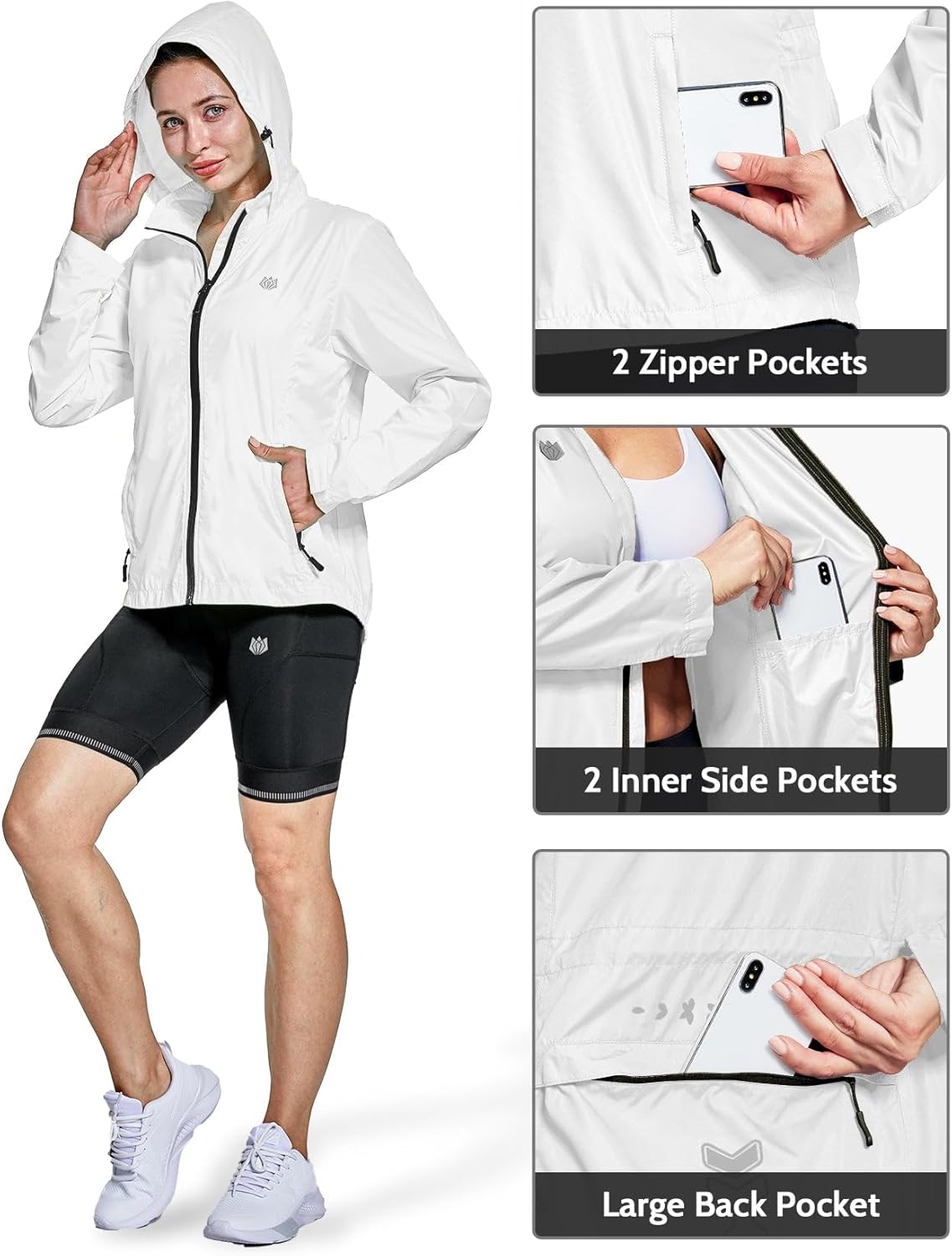 FitsT4 Sports Women's Cycling Running Jackets Lightweight Windproof Bike Windbreaker Reflective with Hooded - Image 3