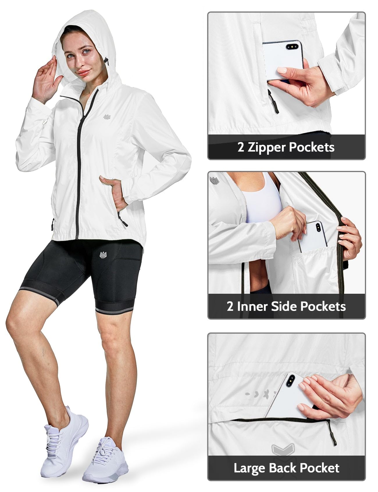 FitsT4 Sports Damen Fahrradjacke Radfahren Laufen Jacken Leichtgewicht Wasserabweisend Windbreaker Wanderjacke Reflektierend Trekking Regenjacke mit Kapuze