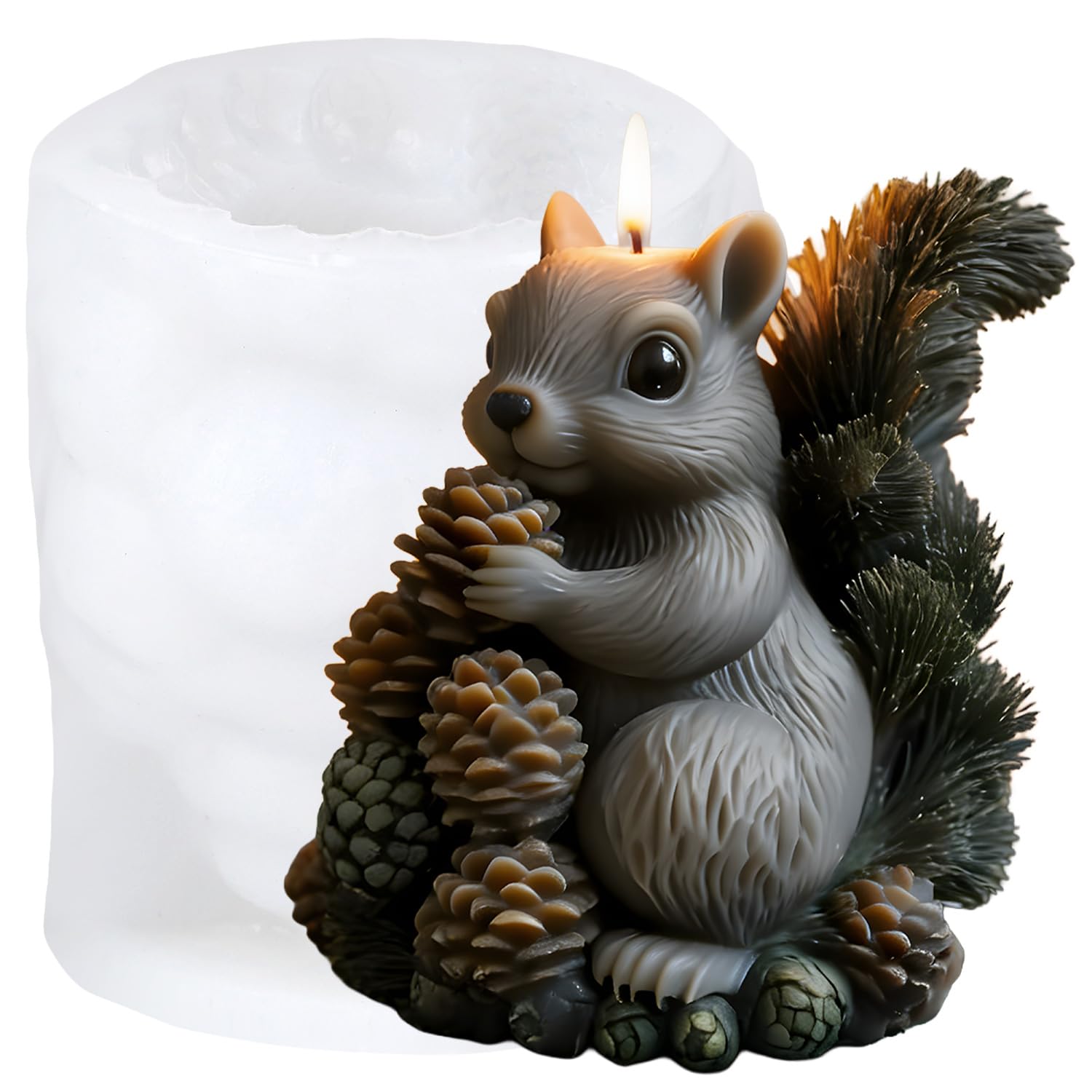 XIAOSHUI Squirrel Pinecone Candle Silicone Mould Squirrel Candle Moulds for Candles Making Resin Casting Aromatherapy Candles Wax Home Decoration