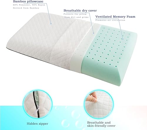 Miniatura 4 de Almohada de espuma viscoelástica de gel, estándar, ventilada, almohadas de espuma de cama de alta calidad con funda extraíble y lavable a máquina
