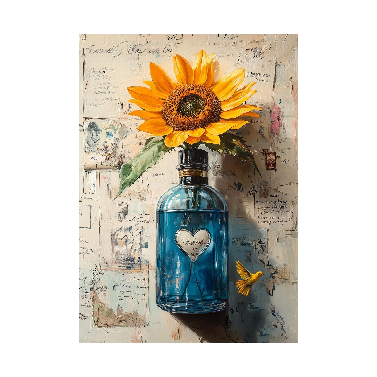 AMXBZC Blue，yellow Banksy Famous Canvas Wall Art, Vintage Plant Pattern Modern Inspirational Pictures Print Artwork -for Dining Room -Kitchen Home- Office Decor-30x40cm Unframed