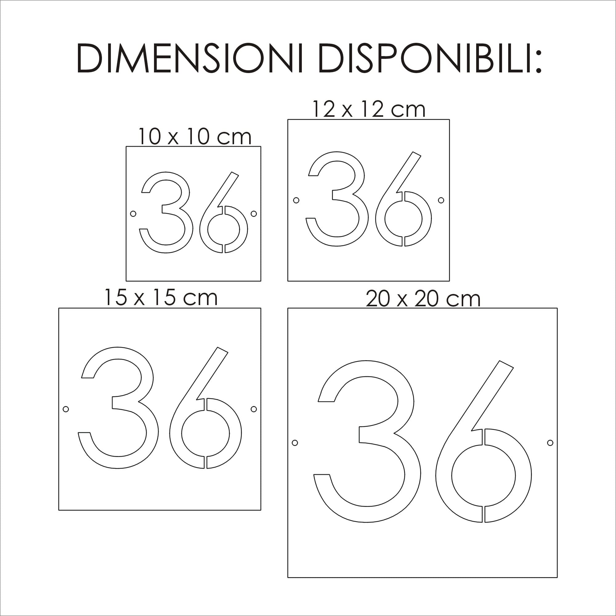 GUIZZO Creart - Numero Civico Esterno in Acciaio Inox con Fori 2 Cifre, Numeri Civici Esterni per Targa Personalizzata Made in Italy, Targhetta Personalizzata Porta Ingresso per Uso Esterno, 20x20H cm