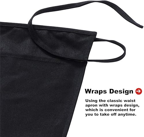 Miniatura 4 de TopTie Delantal de cintura para camarera con impresión personalizada con 3 bolsillos, mitad delantal de cocina de restaurante