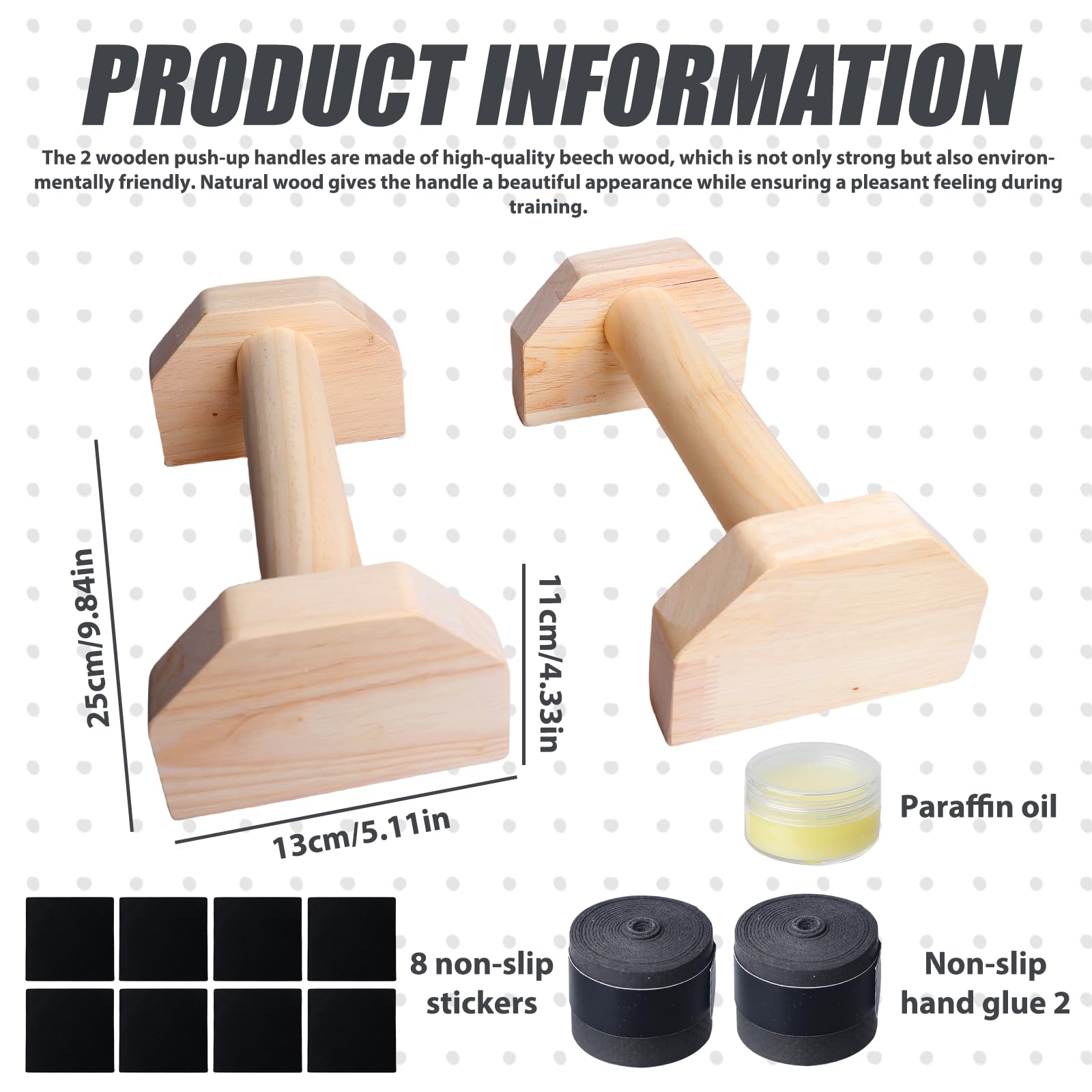 Maniglie per Flessioni: 2 Pezzi in Legno di Pino Parallele, Maniglie Antiscivolo per Flessioni, Yoga, per Interni ed Esterni (25 cm, Colore Naturale)