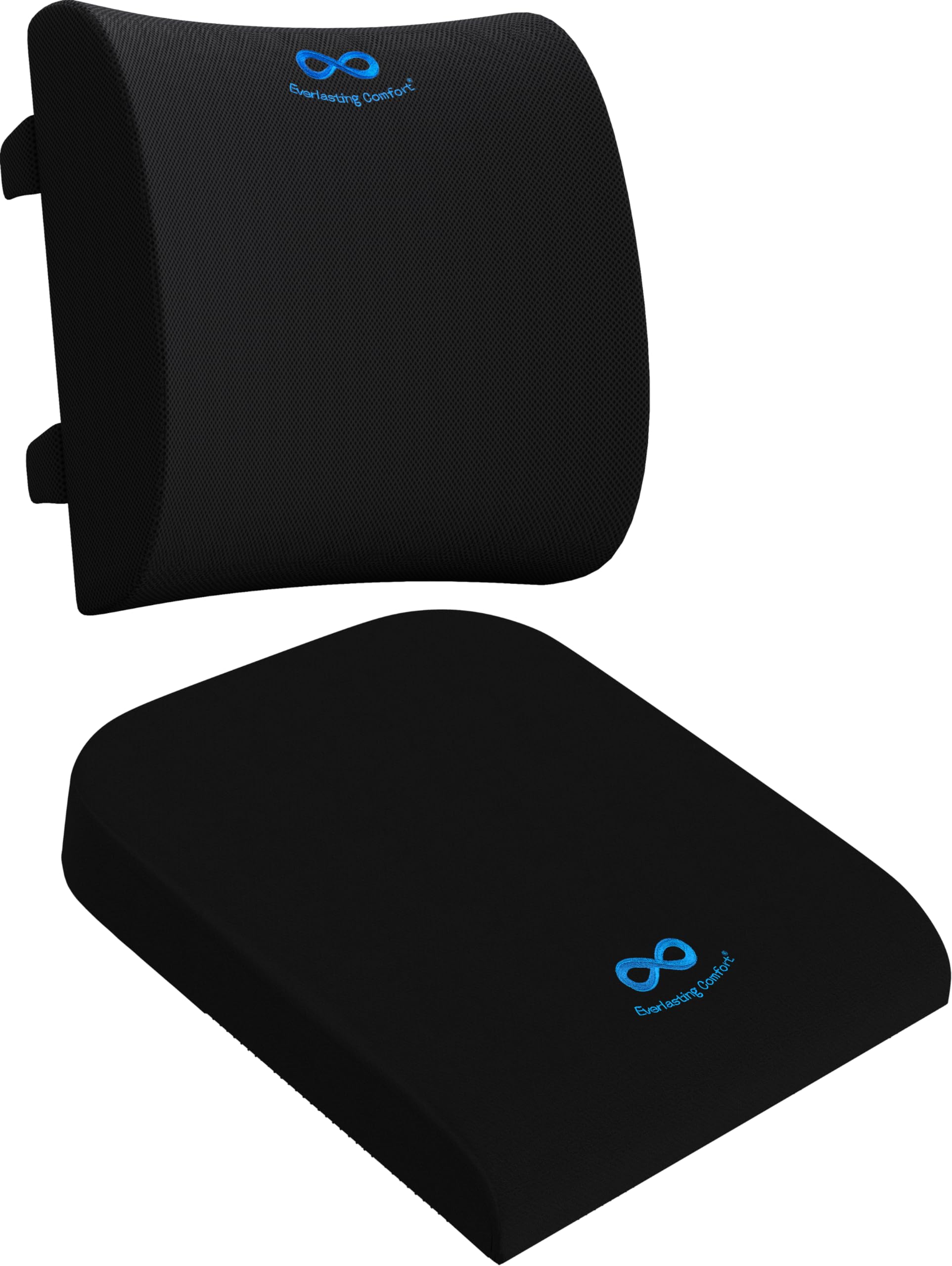 Everlasting Comfort Lumbar Support Pillow & Wheelchair Cushion Bundle - Office Chair Back Support Improves Posture, Eases Back Pain - Ventilated Gel Seat Cushion for Chair, Seniors, & Adults