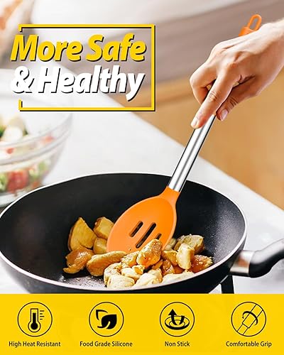 Miniatura 4 de Paquete de 2 cucharas grandes de silicona para cocinar, cuchara sólida antiadherente para rociar, utensilios de cocina resistentes al calor para