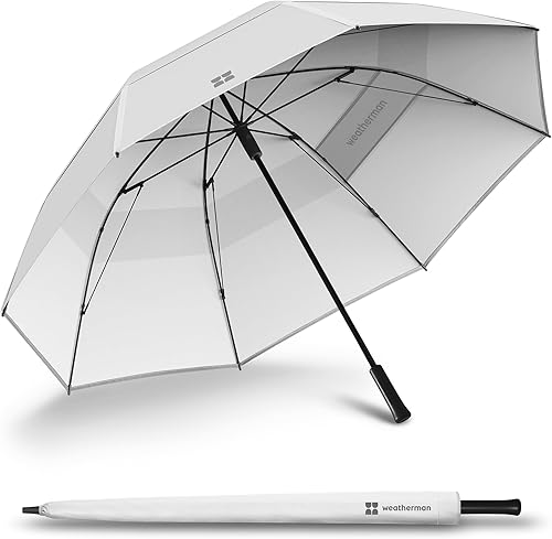 Weatherman Paraguas Golf Lite - Paraguas deportivo resistente al viento y vientos de hasta 55 MPH (blanco)