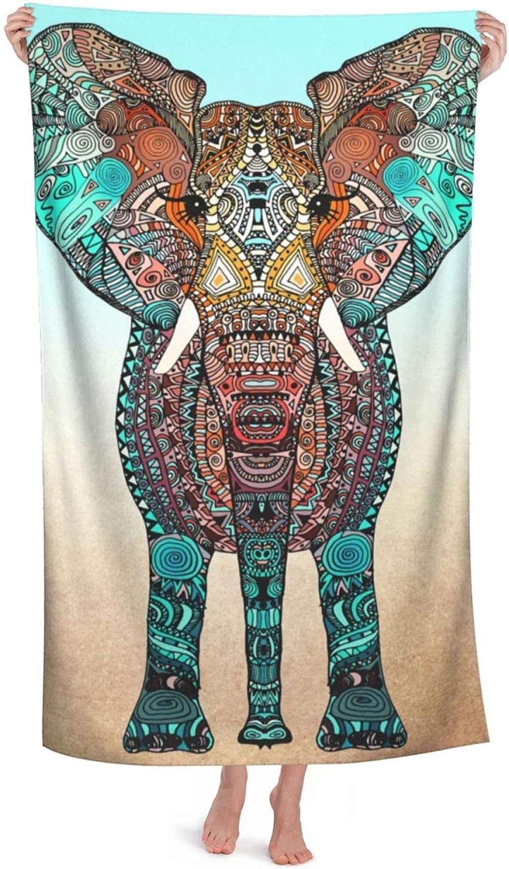 Toalla de Playa Grande 80x130cm,Elefante Lindo ,Toalla Microfibra,Suave,Absorbente Viaje Toallas de Mano de Hombres,Niños,Natación,Playa,Camping