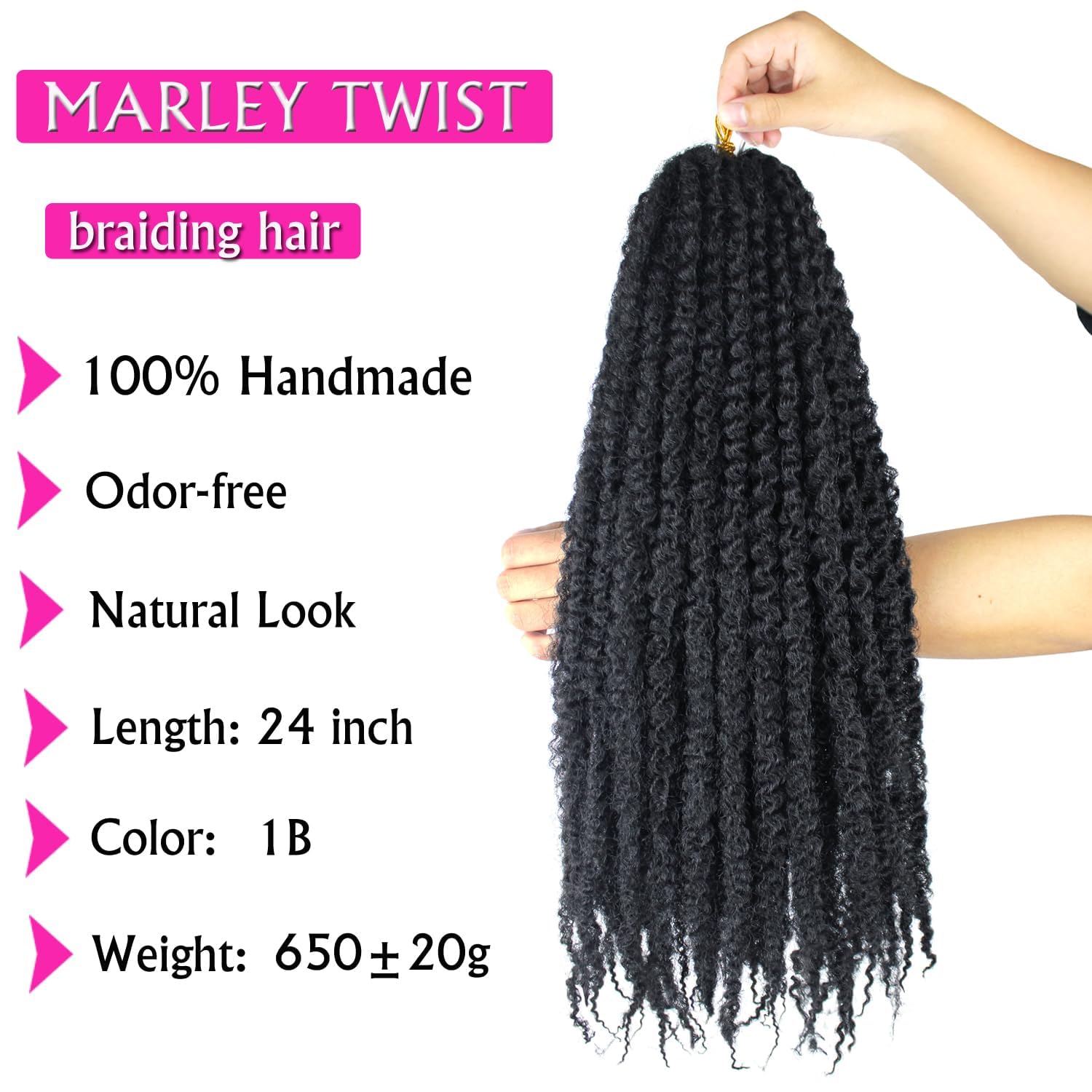 Enbeautiful Marley Twist Hair 24 Inch 8packs Marley Twists Braiding Hair Long Cuban Twist Hair Pre Fluffed Afro Kinky Curly Twists Crochet Hair Synthetic Marley Braids Extensions,1B#