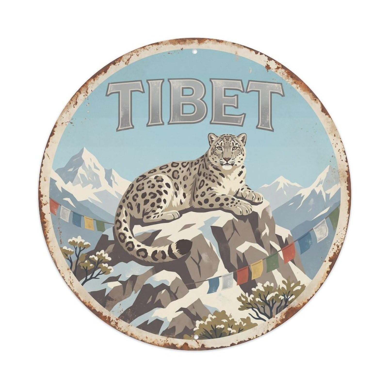 Tibet Snow Leopard Rocky Peaks Vintage Metal Tin Sign Plaque Wall Decor for Cafe, Club Bar, Office, Garden Metal Poster 8x8Inch