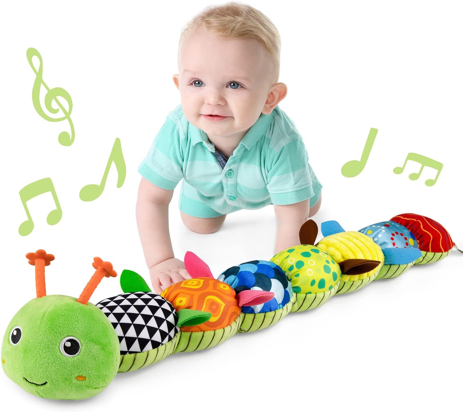 - LIGHTDESIRE Baby Toys Musical Caterpillar,Infant Stuffed Animal Toy with Crinkle and Rattles,Soft Sensory Toys with Textures for Tummy Time Newborn Boys Girls 0 3 6 12 Months(Green)