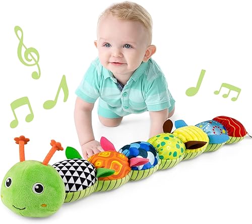 Miniatura 15 de LIGHTDESIRE Juguetes musicales para bebés, oruga, juguete de peluche infantil con arrugas y sonajeros, juguetes sensoriales suaves con texturas para