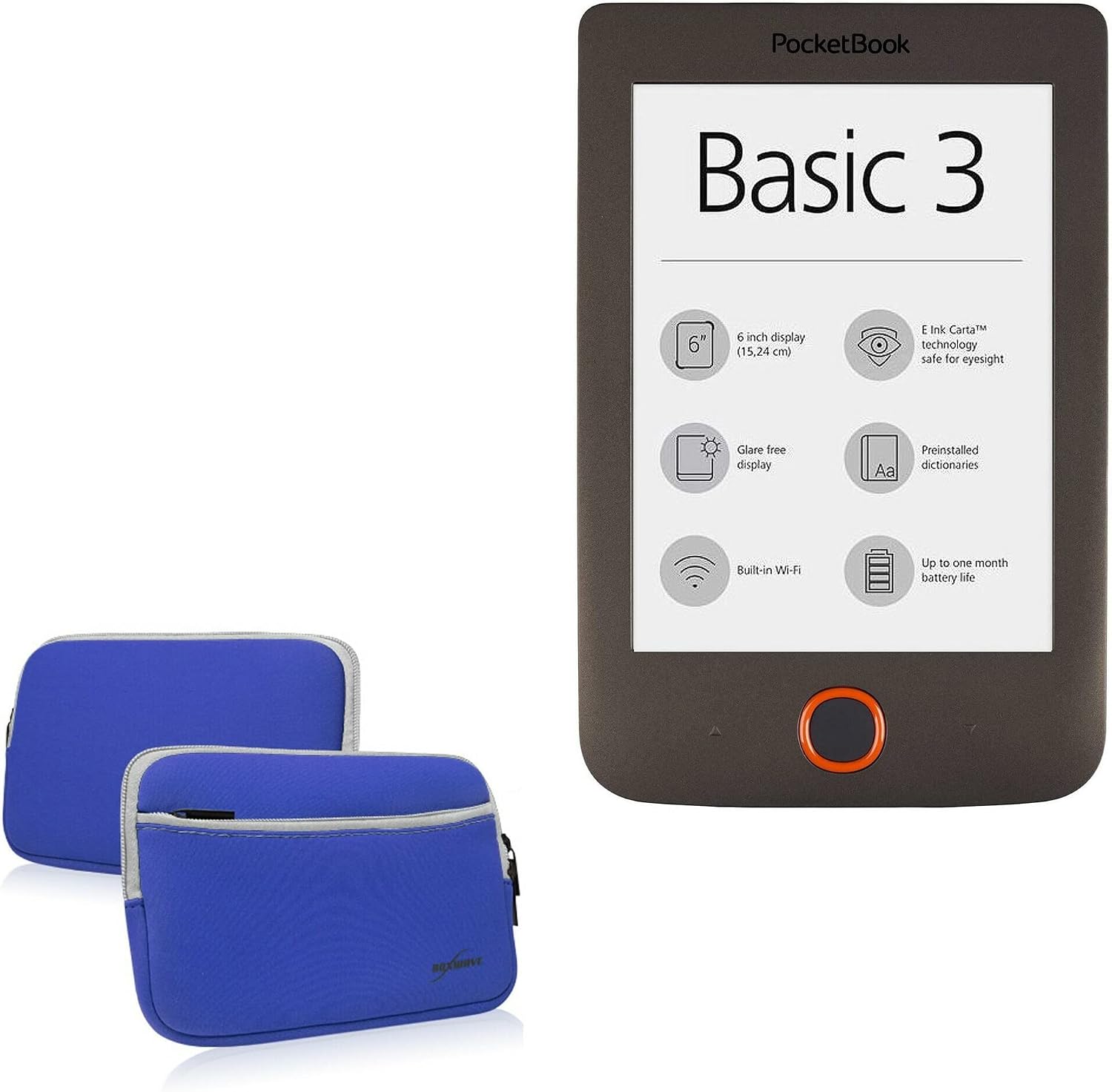 BoxWave Case Compatible with Pocketbook Basic 3 - SoftSuit with Pocket, Soft Pouch Neoprene Cover Sleeve Zipper Pocket - Super Blue