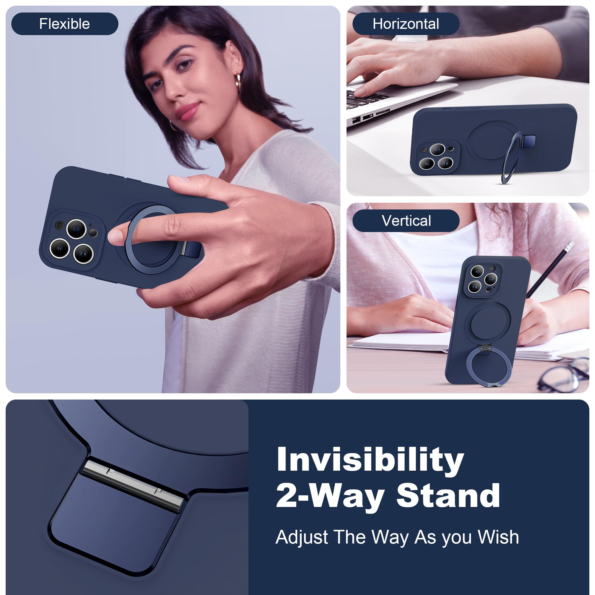 Funda para iPhone 14 Pro Max con soporte magnético invisible, compatible con MagSafe, protección de grado militar, a prueba de golpes, silicona para iPhone 14 Pro Max, fundas de teléfono para mujeres
