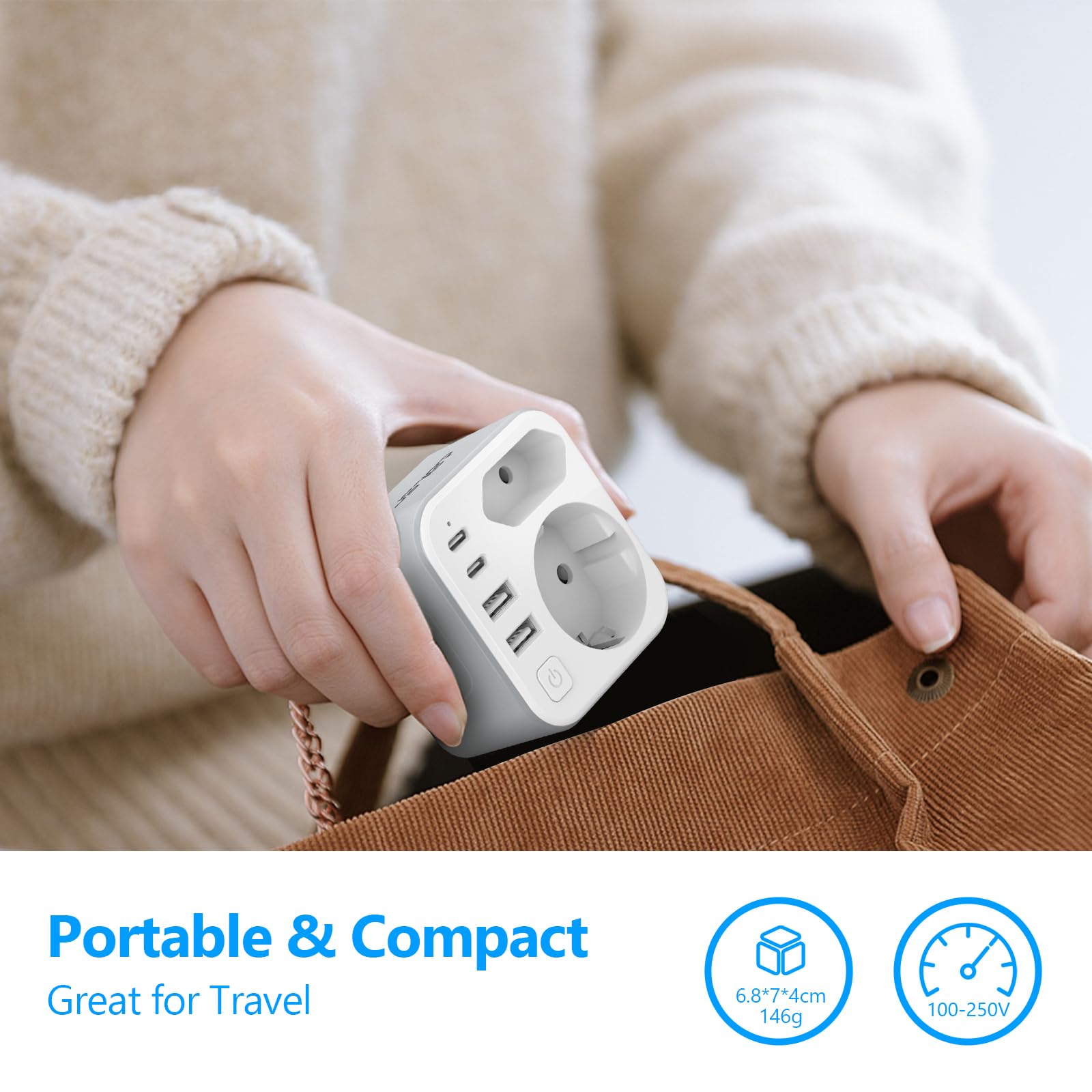 JSVER Enchufe Doble con USB, Ladron Enchufes Múltiple con 2 Puertos USB y 2 USB C 17W, Cargador de Móvil para Móvil, Tableta — view 7