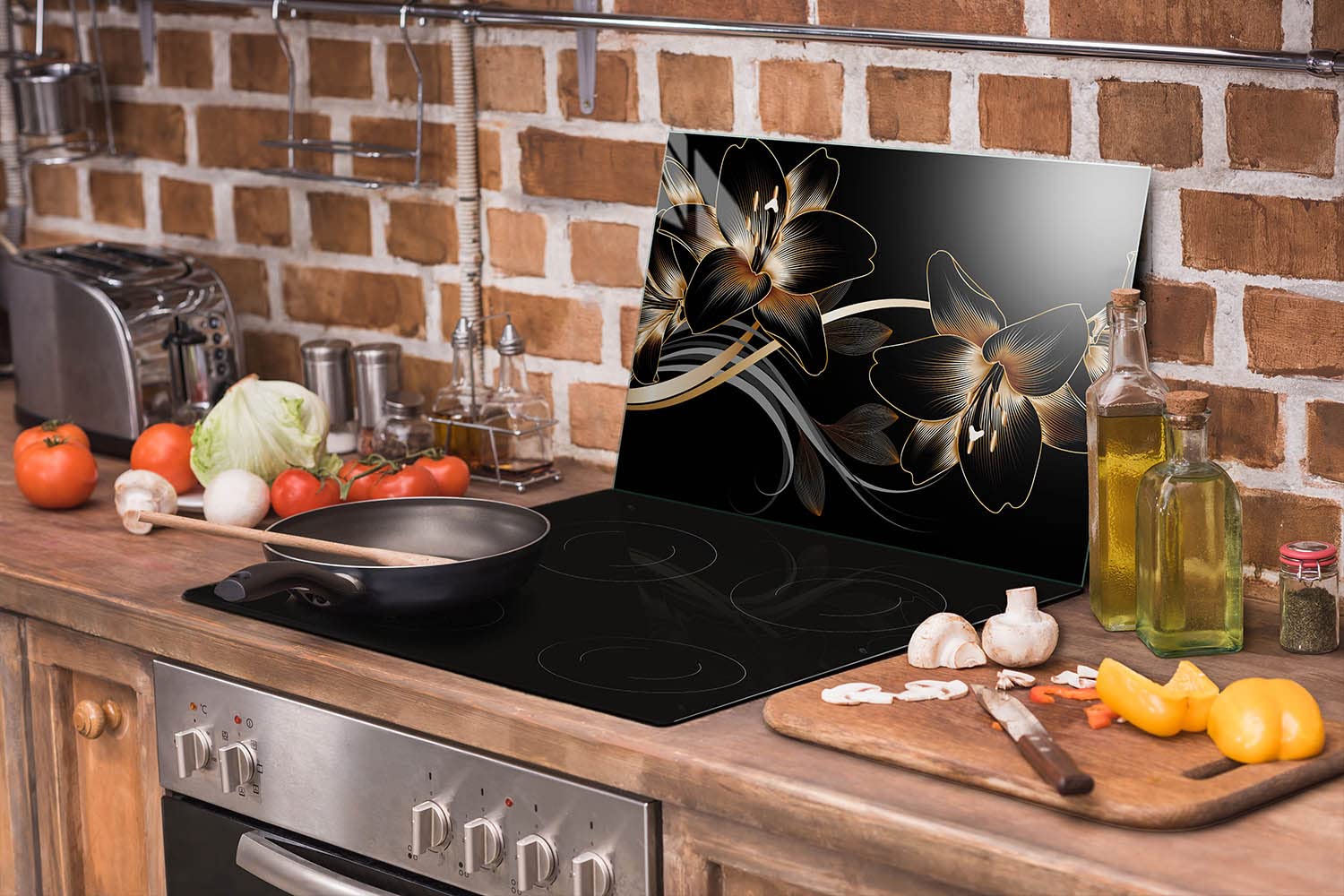 Piastra di copertura del piano cottura 80x52cm 1 pezzo in ceramica, paraspruzzi, nero fuoco