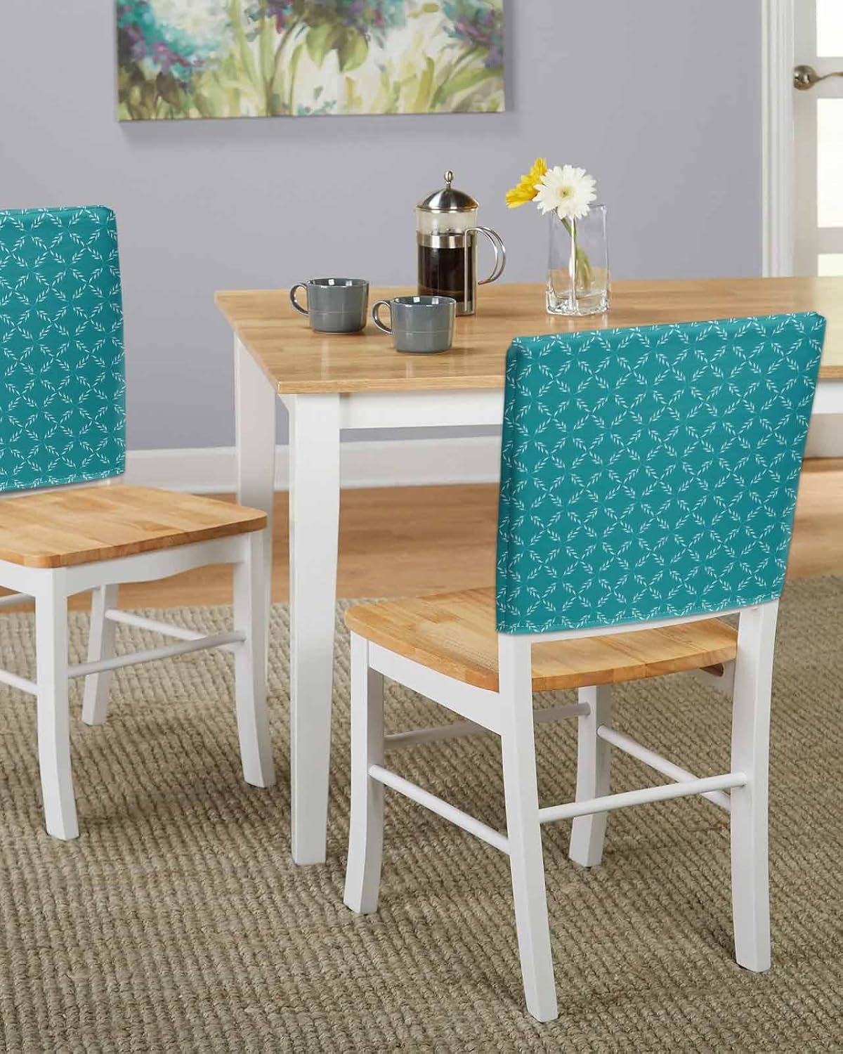 DecorLovee Teal Rhombus Chair Back Cover, Classic Geometric Plaid Dining Chair Covers, Modern Abstract Art Chair Covers Removable Chair Slipcovers for Weeding Banquet Party 19"x20", 4 Pack